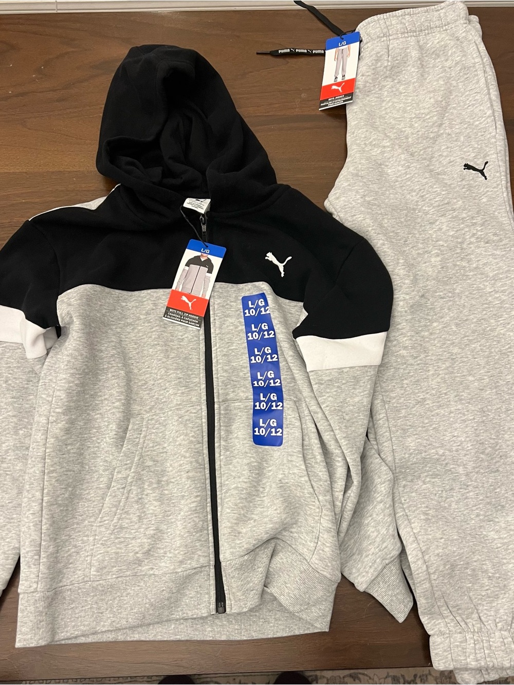 Puma Kids' Two-Piece Hooded Tracksuit in Gray, Black & White